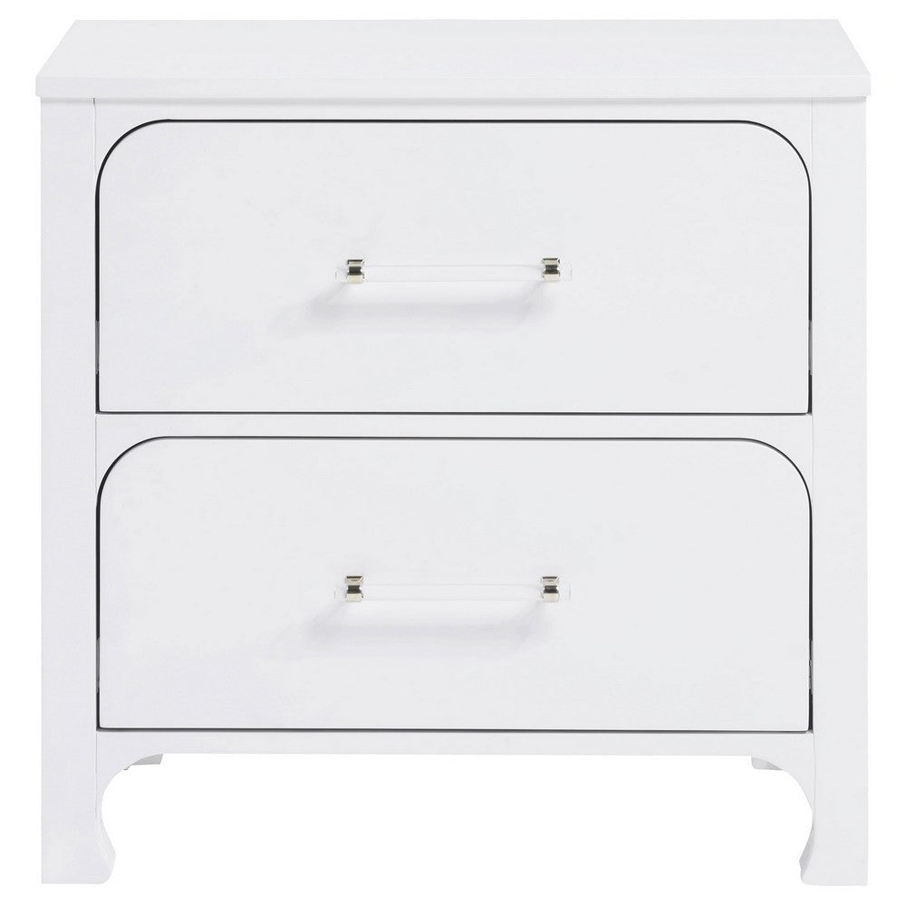 Asiy Nightstand 2 Drawers Clear Bar Handles Silver and Pearl White Wood By Casagear Home BM318881