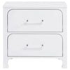 Asiy Nightstand 2 Drawers Clear Bar Handles Silver and Pearl White Wood By Casagear Home BM318881