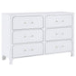 Asiy Dresser, 6 Drawers, Clear Bar Handles, Silver and Pearl White Wood By Casagear Home