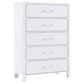 Asiy Tall Dresser Chest, 5 Drawers, Clear Bar Handles, Silver, Pearl White By Casagear Home