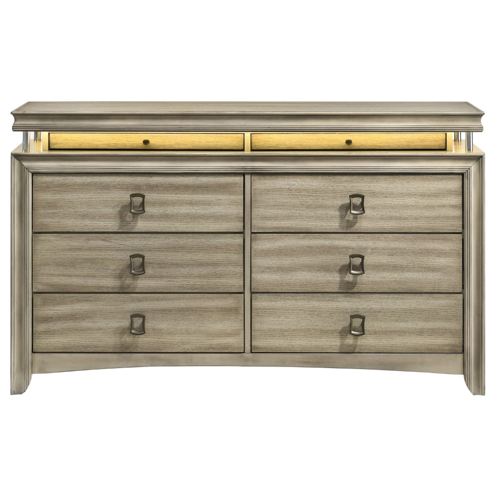 Sele Dresser 8 Drawers LED Lighting Touch Switch Rustic Beige Wood By Casagear Home BM318885