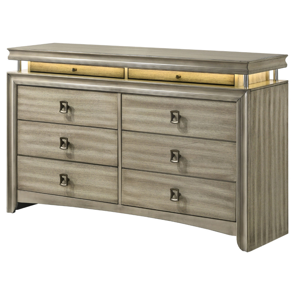 Sele Dresser 8 Drawers LED Lighting Touch Switch Rustic Beige Wood By Casagear Home BM318885