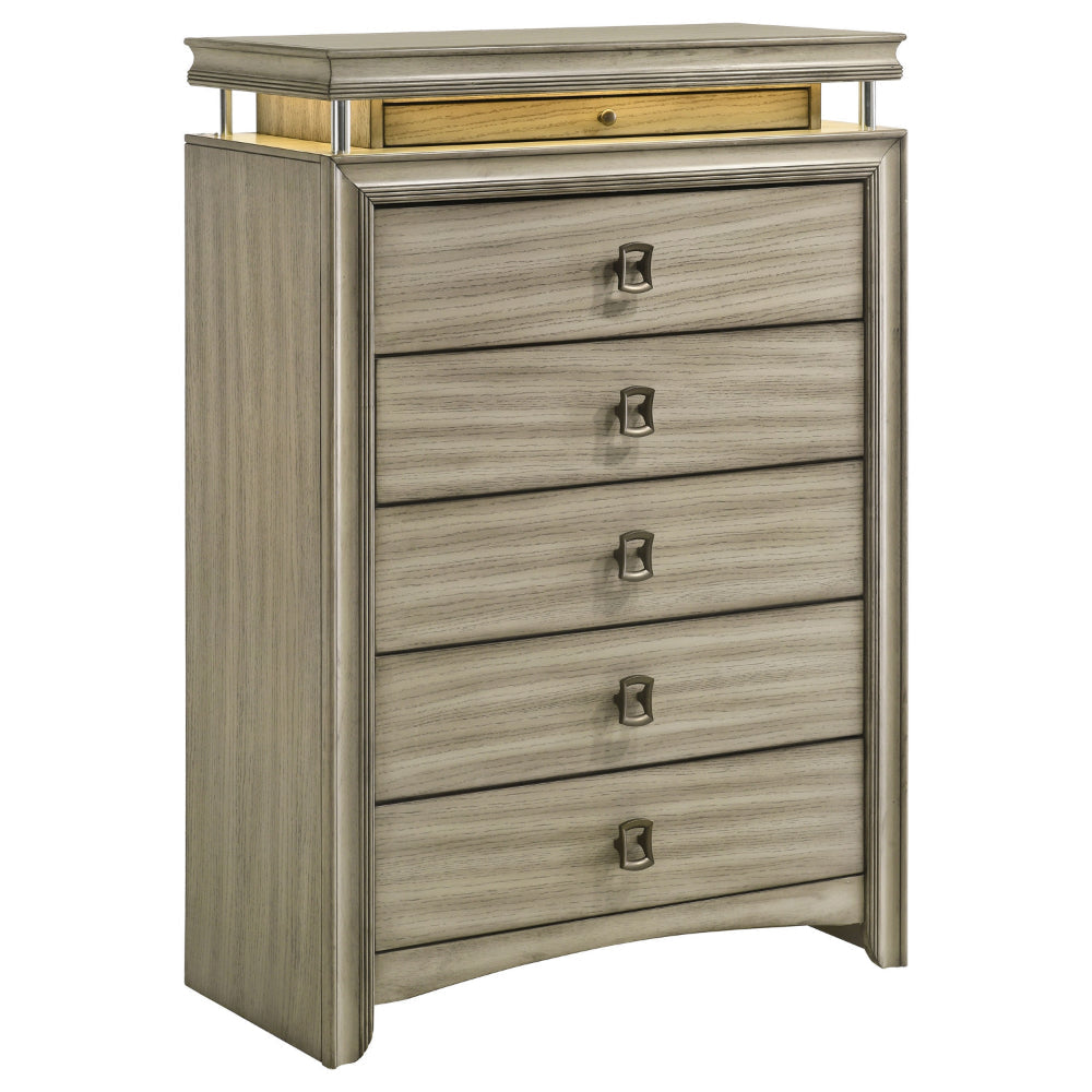 Sele Tall Dresser Chest, 6 Drawers, LED Lighting, Touch Switch, Beige By Casagear Home