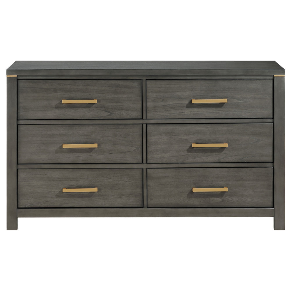 Ren Dresser 6 Drawers Brass Tone Accents Bar Handles Dark Gray Wood By Casagear Home BM318888