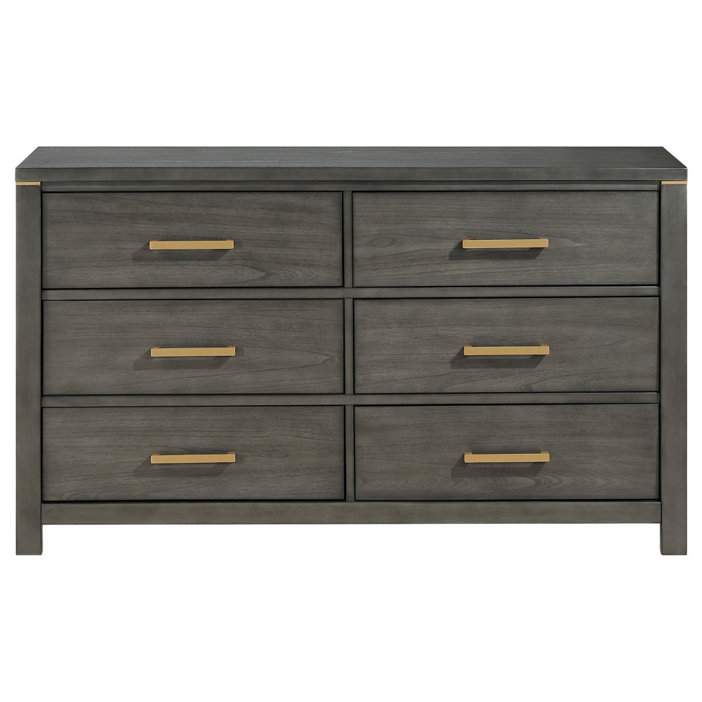 Ren Dresser 6 Drawers Brass Tone Accents Bar Handles Dark Gray Wood By Casagear Home BM318888