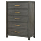 Ren Tall Dresser Chest 5 Drawers Brass Tone Accents Bar Handles Gray By Casagear Home BM318889