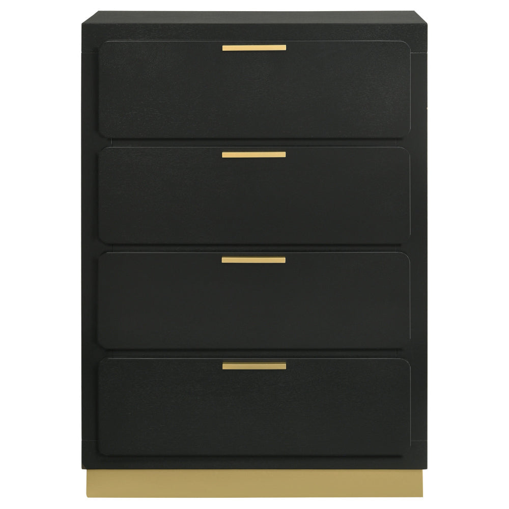 Caer Tall Dresser Chest 4 Drawers Recessed Base Bar Handles Black Gold By Casagear Home BM318892