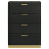 Caer Tall Dresser Chest 4 Drawers Recessed Base Bar Handles Black Gold By Casagear Home BM318892