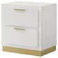 Caer Nightstand 2 Drawers Gold Accent Recessed Base Bar Handles White By Casagear Home BM318893