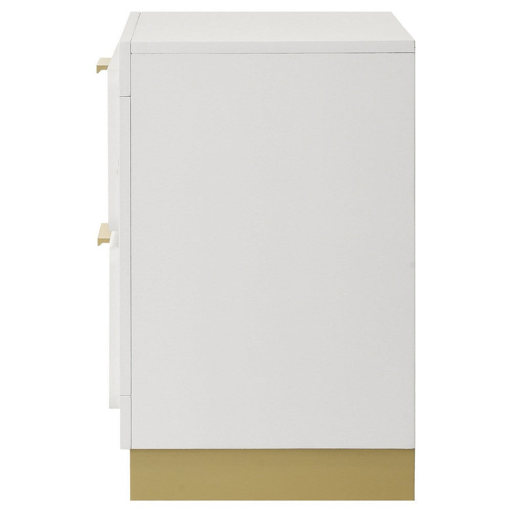 Caer Nightstand 2 Drawers Gold Accent Recessed Base Bar Handles White By Casagear Home BM318893