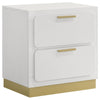 Caer Nightstand, 2 Drawers, Gold Accent Recessed Base, Bar Handles, White By Casagear Home