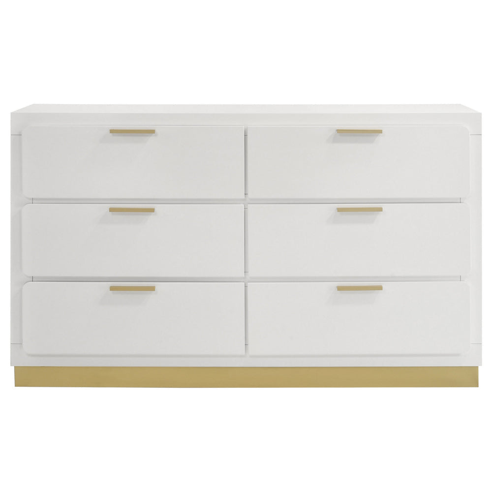 Caer Dresser 6 Drawers Gold Accent Recessed Base Bar Handles White By Casagear Home BM318894