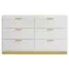 Caer Dresser 6 Drawers Gold Accent Recessed Base Bar Handles White By Casagear Home BM318894