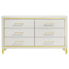 Jenny Dresser 6 Drawers Hairpin Style Legs in Gold Bar Handles White By Casagear Home BM318897