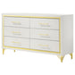 Jenny Dresser 6 Drawers Hairpin Style Legs in Gold Bar Handles White By Casagear Home BM318897