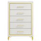 Jenny Tall Dresser Chest 5 Drawers Hairpin Legs Bar Handles White Gold By Casagear Home BM318898