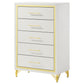 Jenny Tall Dresser Chest 5 Drawers Hairpin Legs Bar Handles White Gold By Casagear Home BM318898