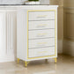 Jenny Tall Dresser Chest 5 Drawers Hairpin Legs Bar Handles White Gold By Casagear Home BM318898