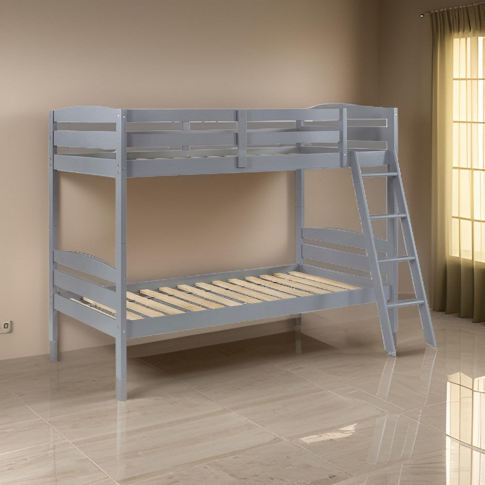 Diana Twin Over Twin Bunk Bed Safety Rails Slanted Ladder Gray Wood By Casagear Home BM318899