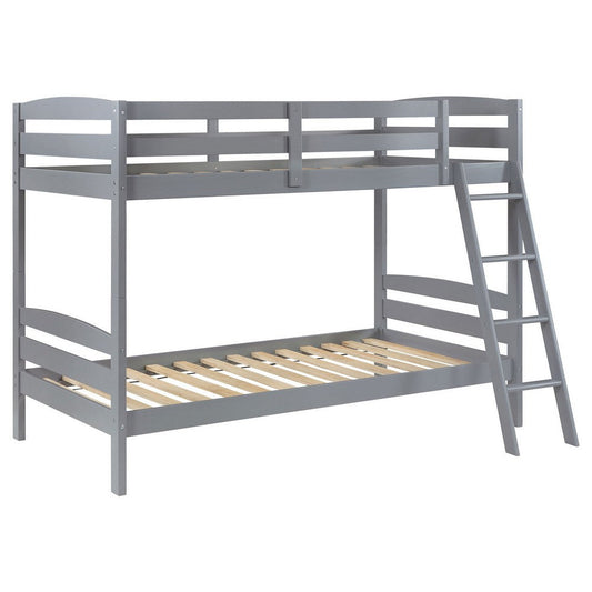 Diana Twin Over Twin Bunk Bed, Safety Rails, Slanted Ladder, Gray Wood By Casagear Home