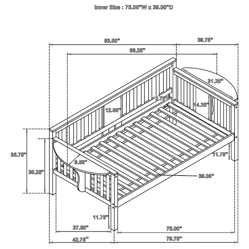 Daisy Twin Daybed Drop Down Tables Slats for Mattress White Wood Frame By Casagear Home BM318900