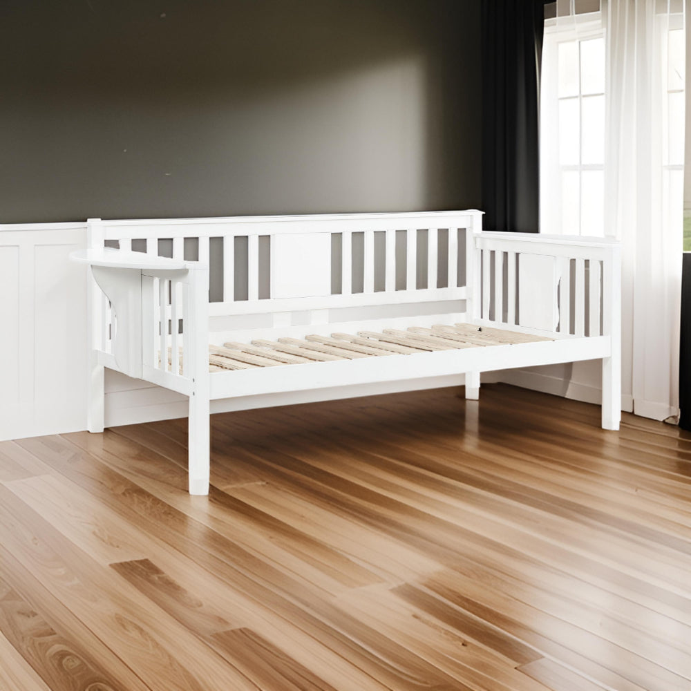 Daisy Twin Daybed Drop Down Tables Slats for Mattress White Wood Frame By Casagear Home BM318900