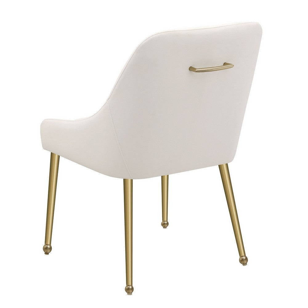 Maya Dining Side Chair Set of 2 Ivory Velvet Brass Plated Metal Legs By Casagear Home BM318904