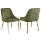 Maya Dining Side Chair Set of 2, Green Velvet, Brass Plated Metal Legs By Casagear Home