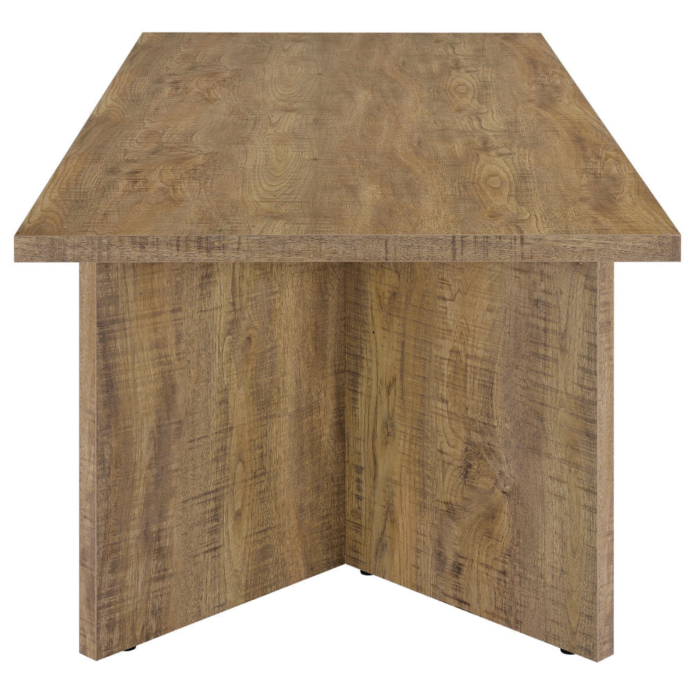 Lama Dining Table 84 Inch Rectangular Top V Shape Pedestal Base Brown By Casagear Home BM318907