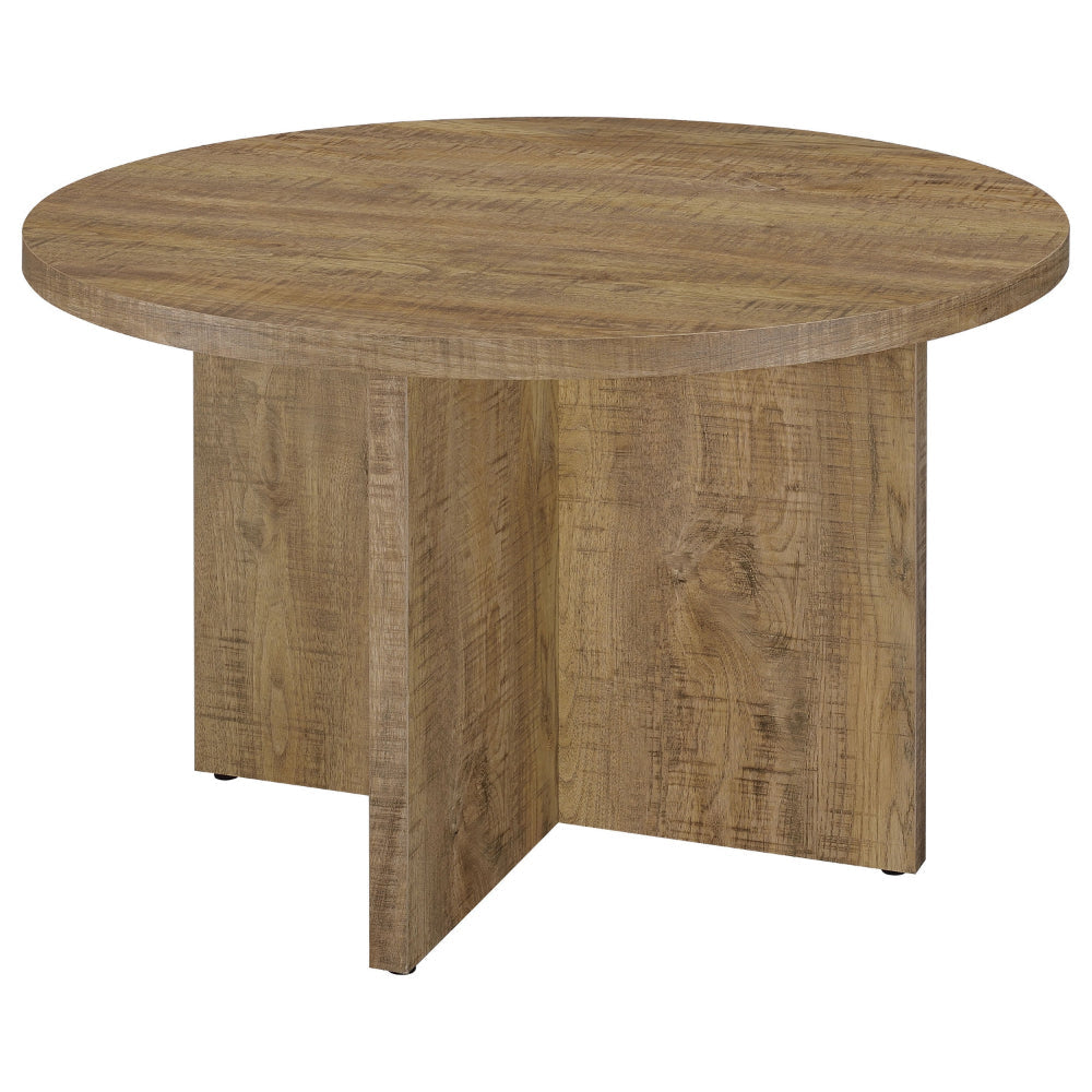 Lama Dining Table 47 Inch Round Top X Cross Legs Natural Brown Wood Frame By Casagear Home BM318908