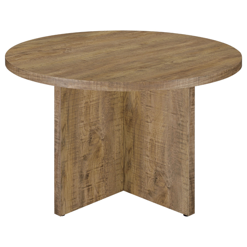 Lama Dining Table 47 Inch Round Top X Cross Legs Natural Brown Wood Frame By Casagear Home BM318908