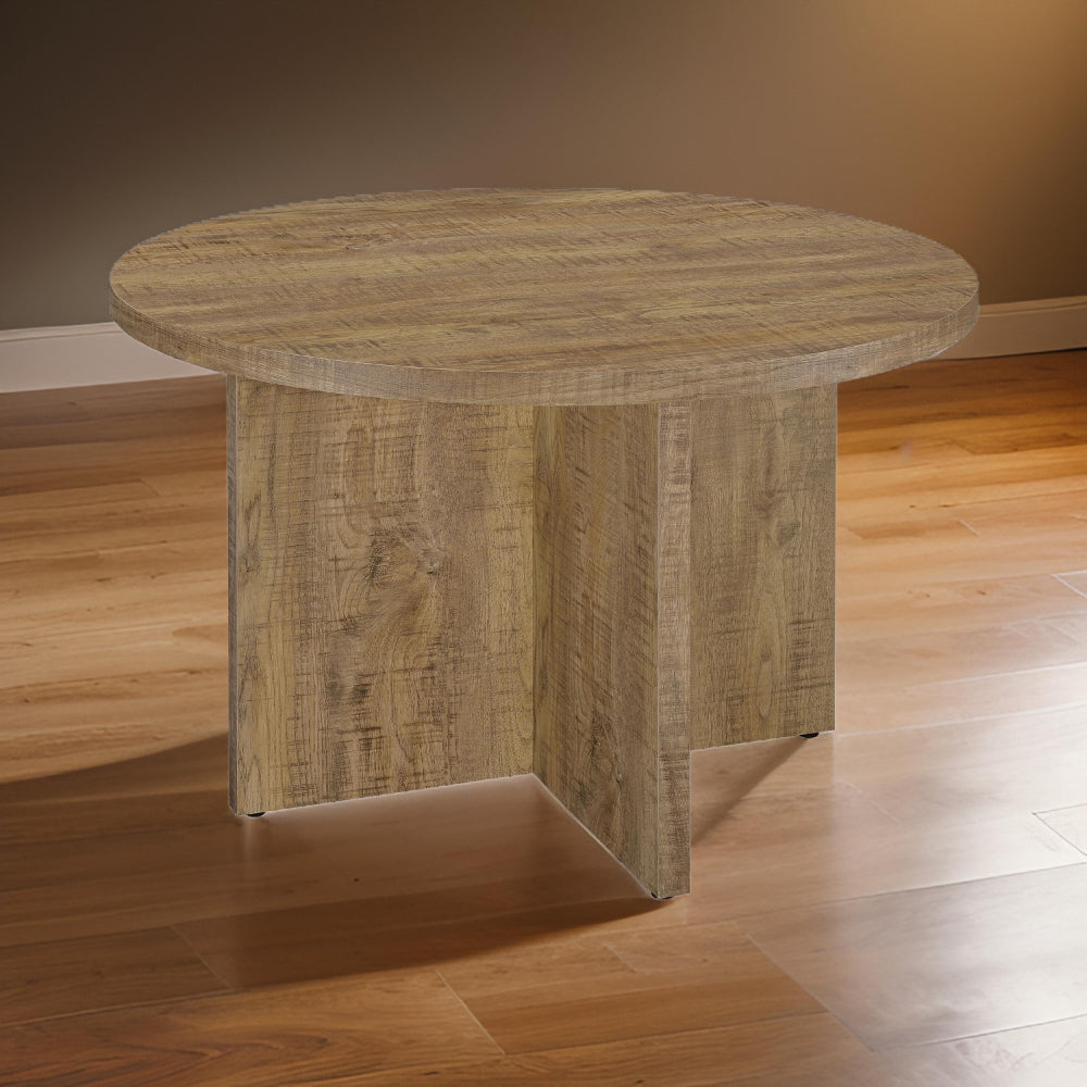 Lama Dining Table 47 Inch Round Top X Cross Legs Natural Brown Wood Frame By Casagear Home BM318908