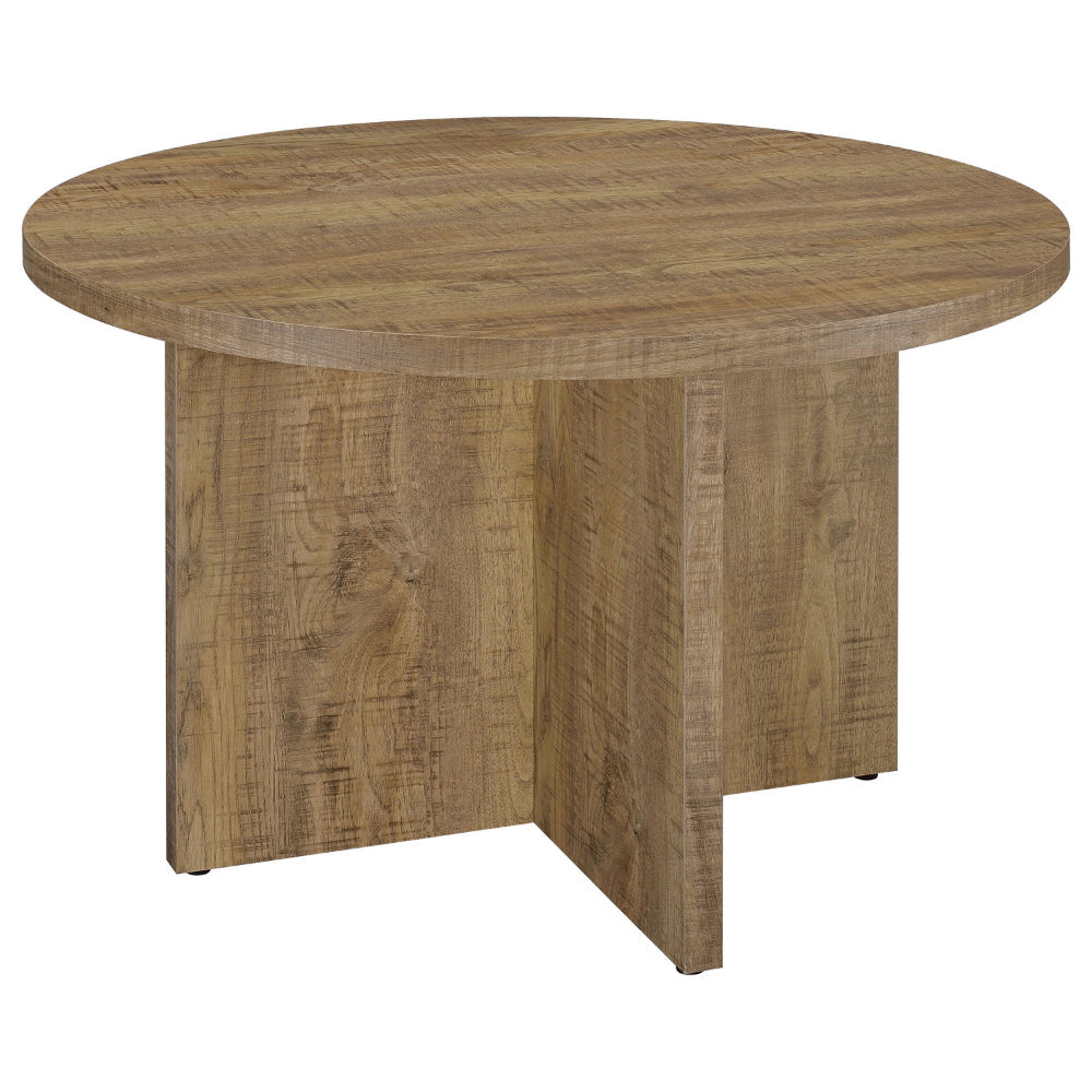 Lama Dining Table, 47 Inch Round Top X Cross Legs, Natural Brown Wood Frame By Casagear Home