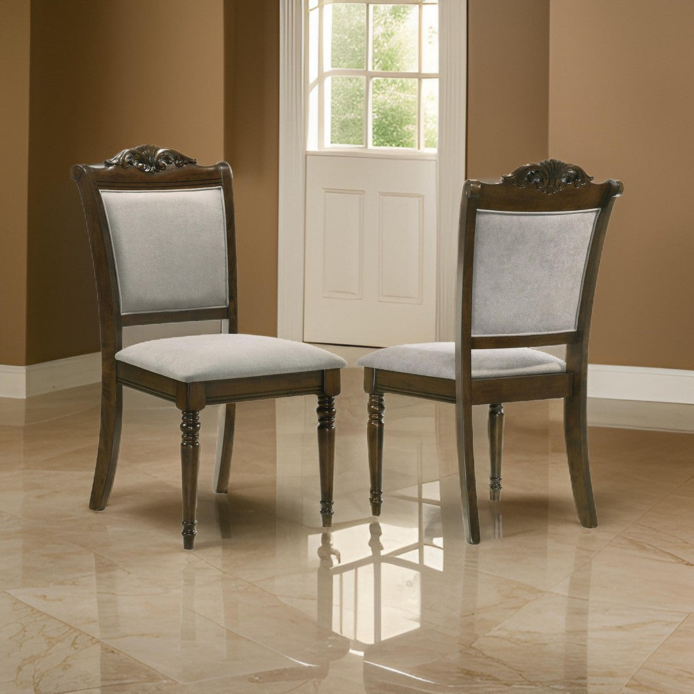 Ross Dining Chair Set of 2 Gray Classic Turned Legs Chestnut Brown By Casagear Home BM318911