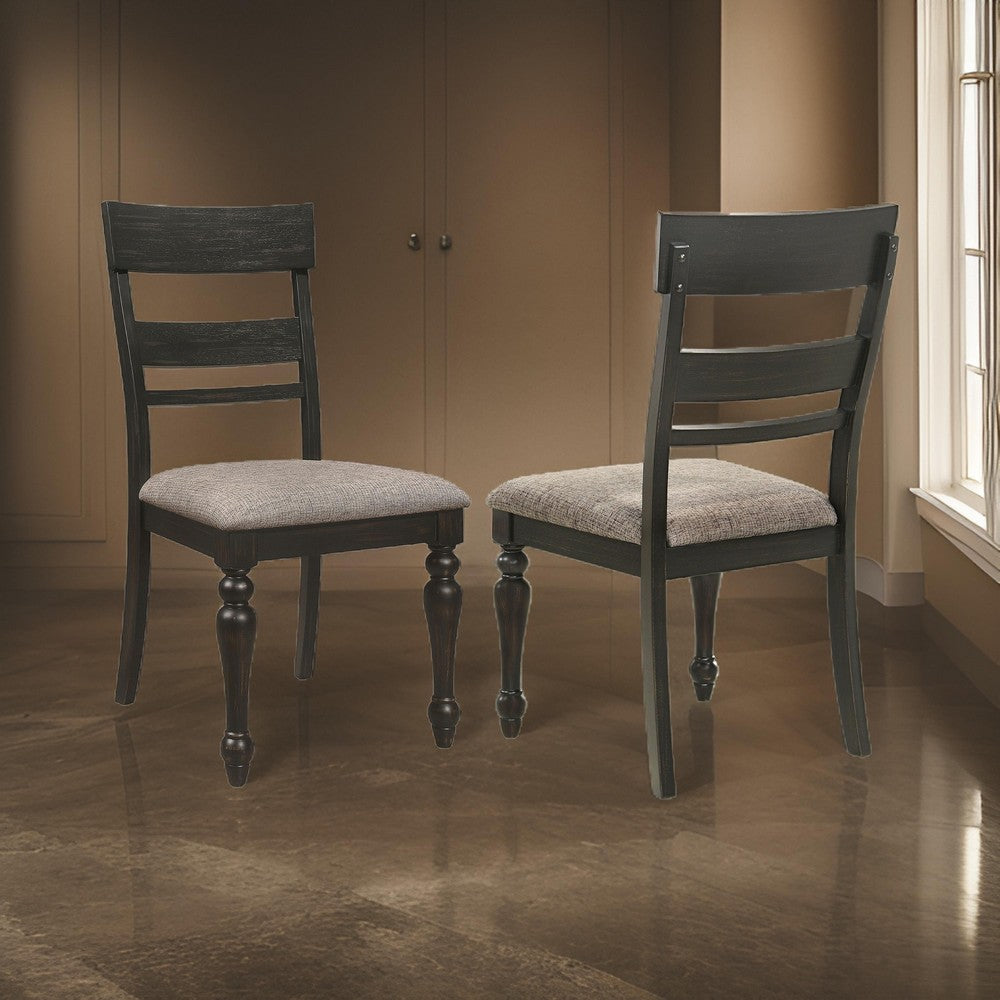 Brad Dining Chair Set of 2 Ladder Back Stone Brown Charcoal Gray By Casagear Home BM318914