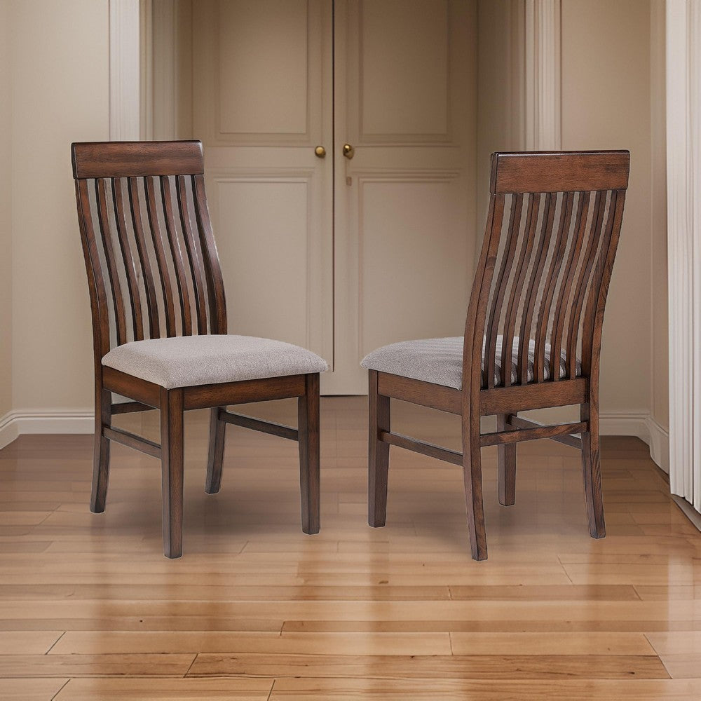 Brar Dining Chair Set of 2 Light Brown Fabric Slat Back Brown Hardwood By Casagear Home BM318915