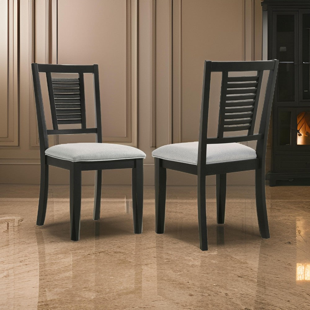 Brar Dining Chair Set of 2 Ladder Back Black Washed Light Gray 19 Inch By Casagear Home BM318917