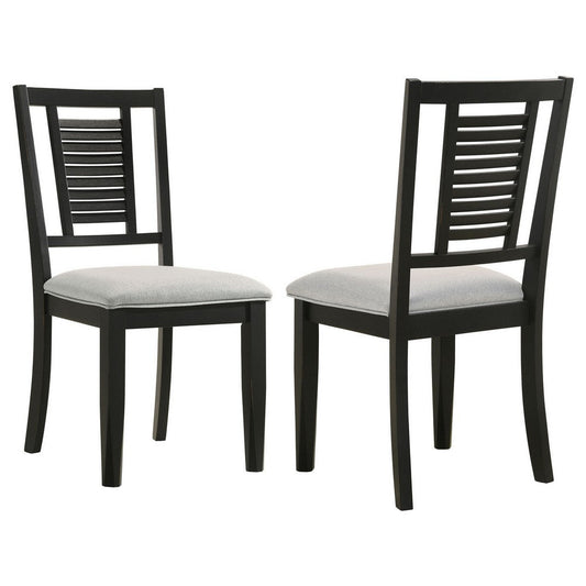 Brar Dining Chair Set of 2, Ladder Back, Black Washed, Light Gray, 19 Inch By Casagear Home