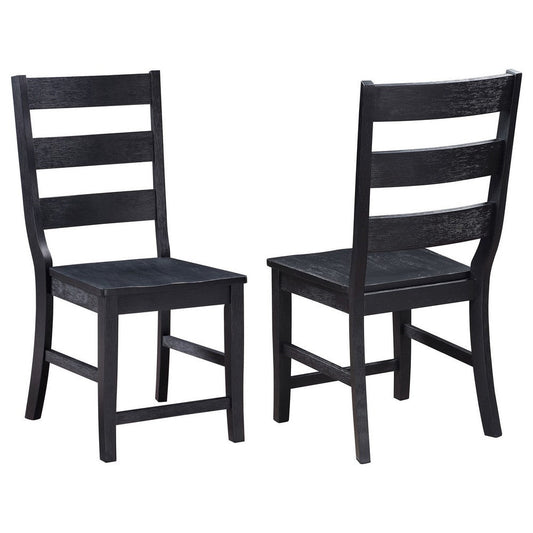 Brar Dining Chair Set of 2, Ladder Back, Black Finished, Asian Hardwood By Casagear Home