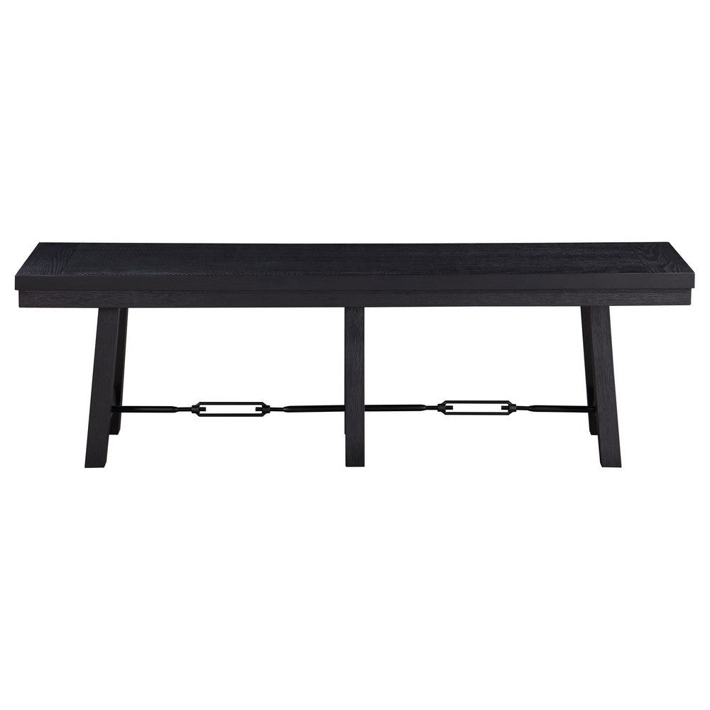 Brar 60 Inch Bench Trestle Braced Base Design Black Asian Hardwood Iron By Casagear Home BM318920