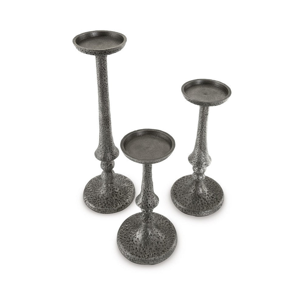 Ishika Candle Holder Set of 3 Cast Aluminium Antique Pewter Gray Finish By Casagear Home BM318924