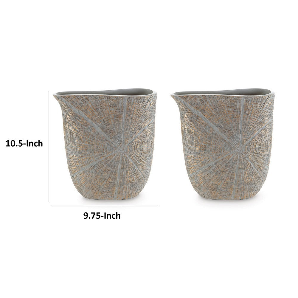 Denver Vase Set of 2 11 Inch Starburst Pattern Antique Gold Polyresin By Casagear Home BM318927