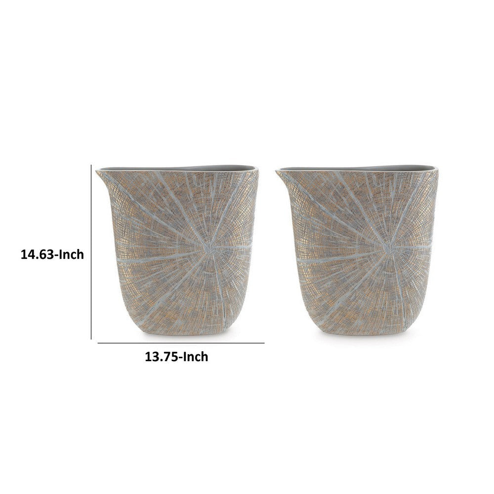 Denver Vase Set of 2 14 Inch Starburst Pattern Antique Gold Polyresin By Casagear Home BM318928