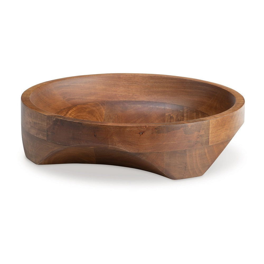 Myra Bowl Carved Pattern at the Bottom Food Safe Brown Wood 14 Inch By Casagear Home BM318929