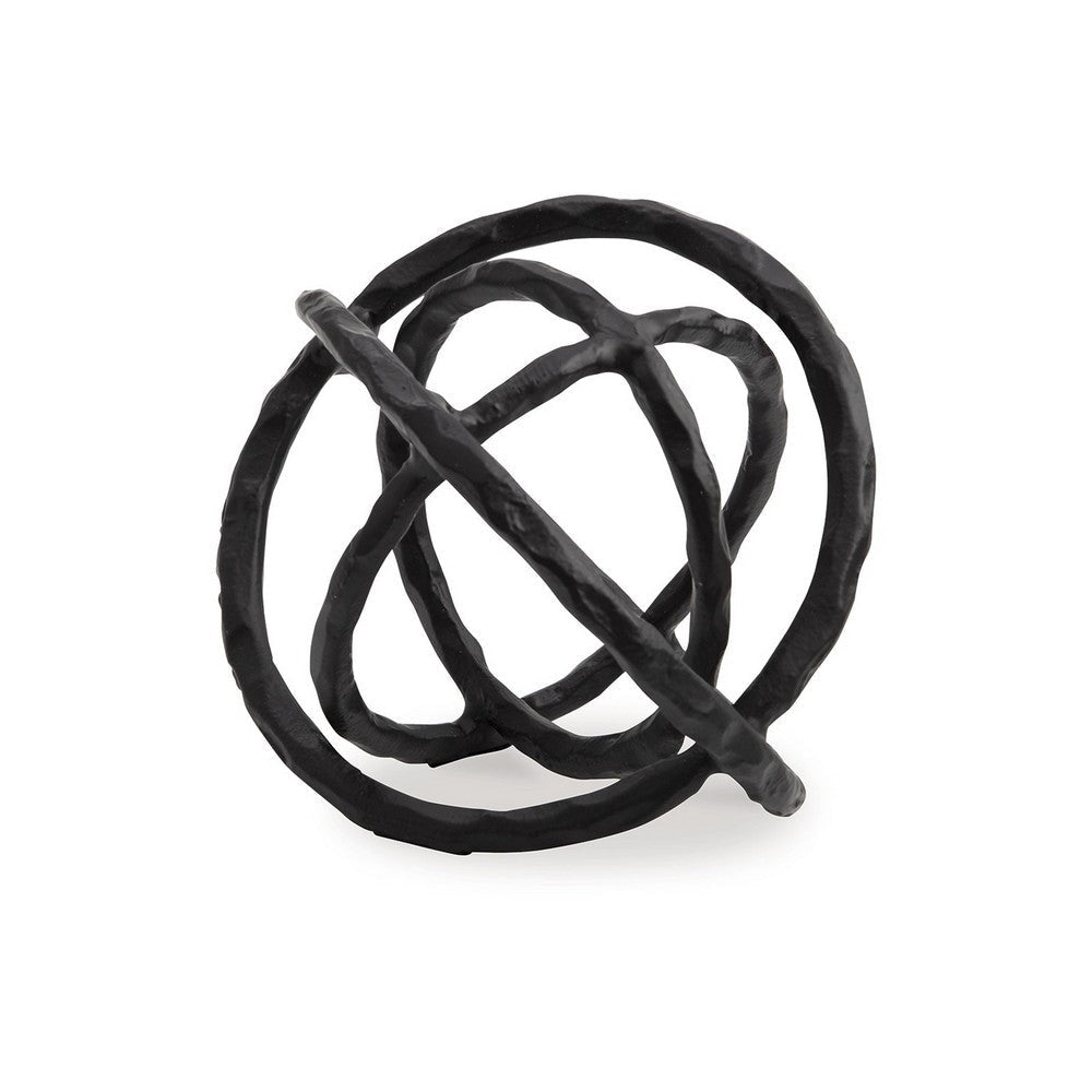 Lizy Sculpture Decor Set of 2 Interlocking Round Rings Black Cast Aluminium By Casagear Home BM318932