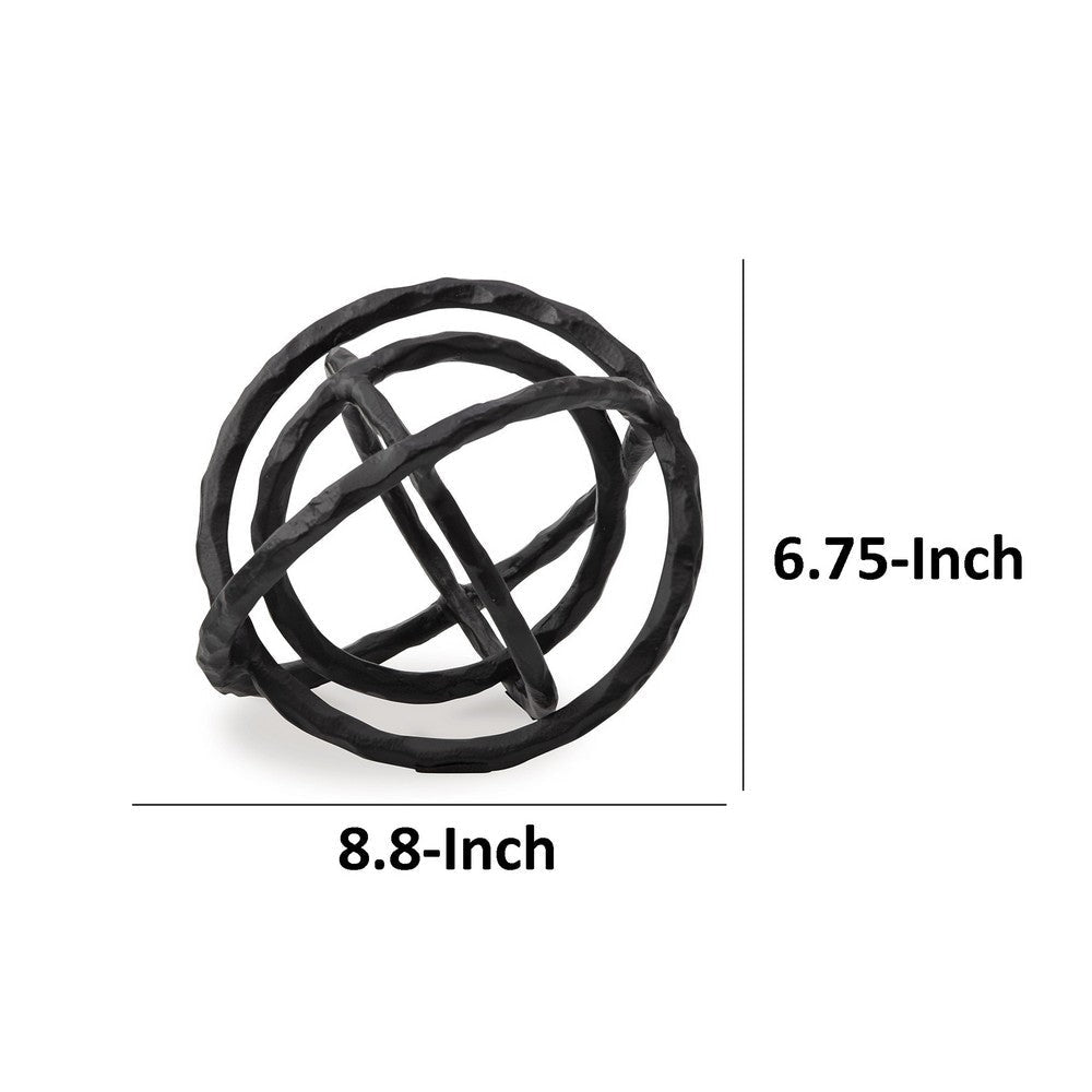 Lizy Sculpture Decor Set of 2 Interlocking Round Rings Black Cast Aluminium By Casagear Home BM318932