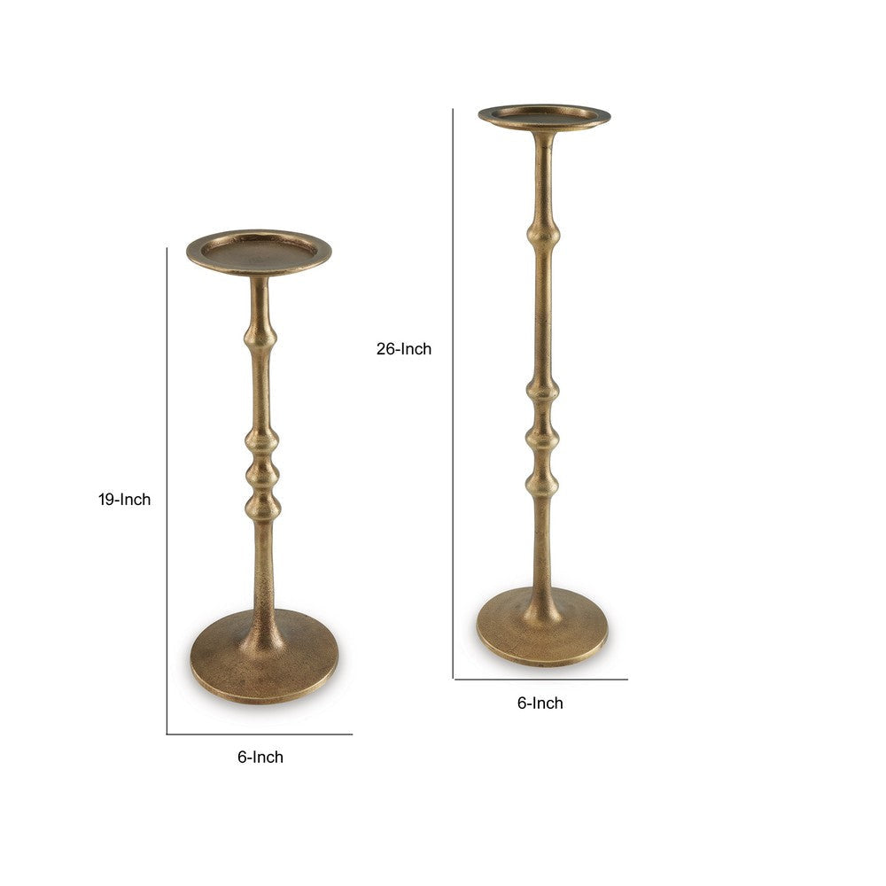 Lara Candle Holder Set of 2 Cast Aluminium Antiqued Brass Toned Finish By Casagear Home BM318933