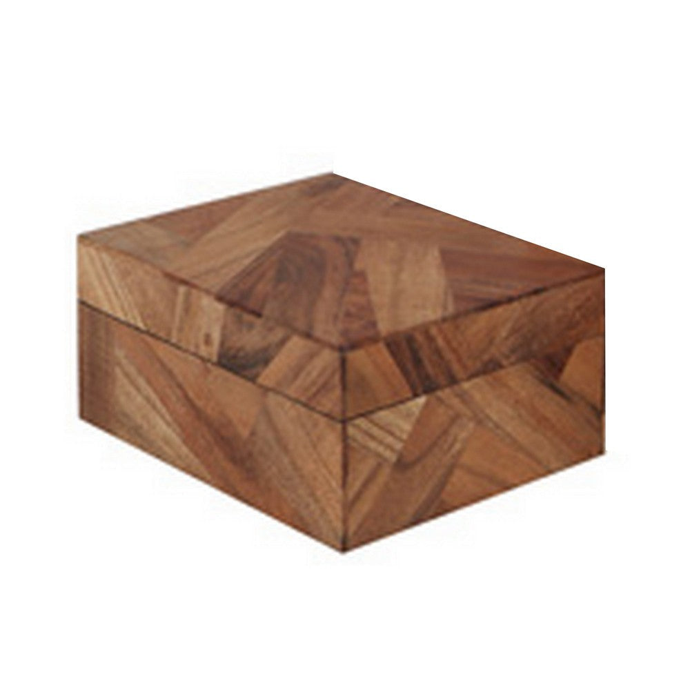 Alia Decor Storage Box Set of 2 Rectangular Geometric Brown Wood Tones By Casagear Home BM318935