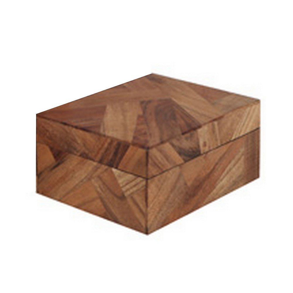 Alia Decor Storage Box Set of 2 Rectangular Geometric Brown Wood Tones By Casagear Home BM318935