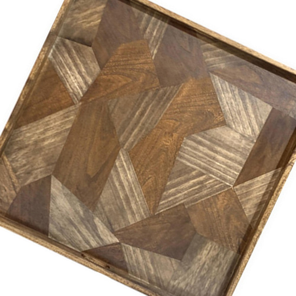 Hely Decorative Wood Tray 27 Inch Square Geometric Pattern Brown Beige By Casagear Home BM318938